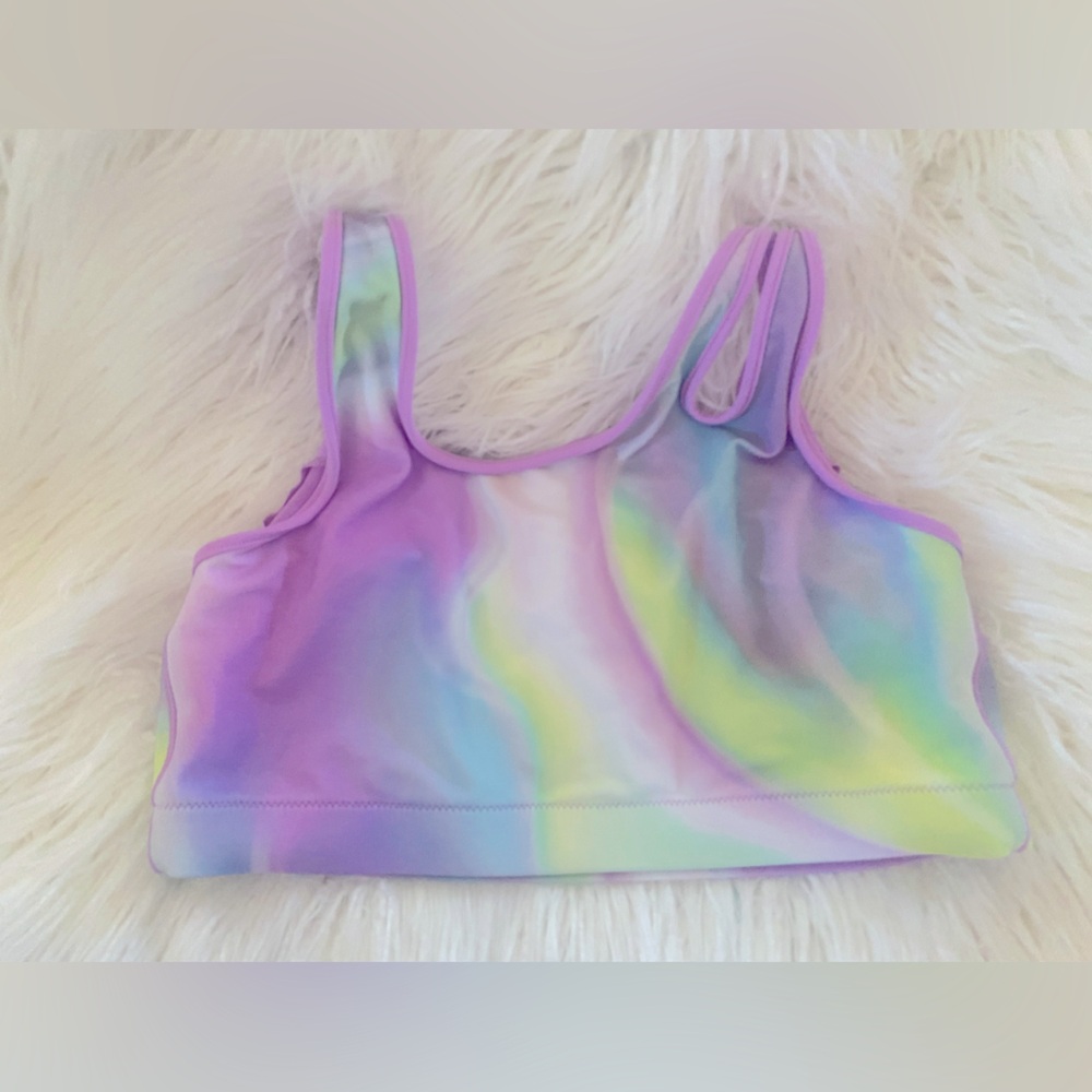 Athleta Purple and Green Bikini Top with Tie-Dye Effect